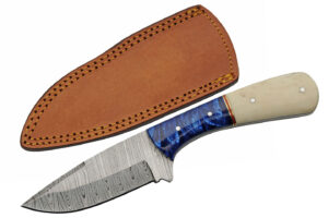 Deep Blue Damascus Steel Blade | Camel Bone & Acrylic Handle 8.5 inch Edc Skinner Knife