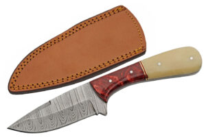 Deep Red Damascus Steel Blade | Camel Bone & Acrylic Handle 8.5 inch Edc Skinner Knife