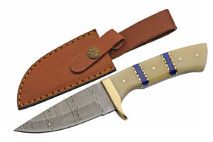 Admiral’s Blue Damascus Steel Blade | Bone Handle 9 inch Edc Hunting Knife