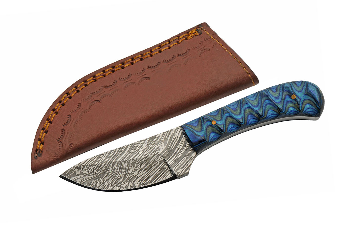 Boy’s Blue Damascus Steel Blade | Grooved Wood Handle 6 inch Edc ...