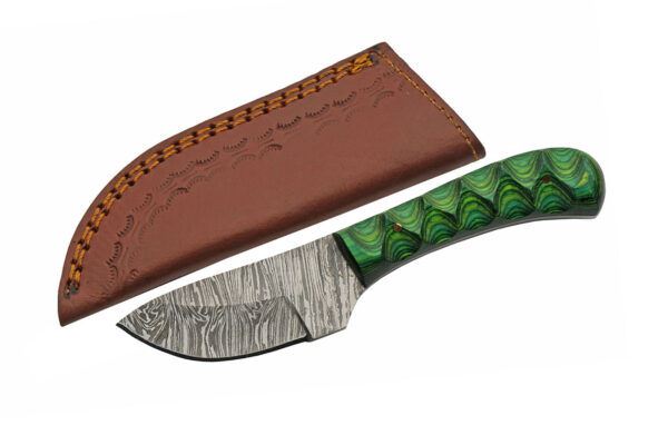 Boy’s Green Damascus Steel Blade | Grooved Wood Handle 6 inch Edc Skinner Knife