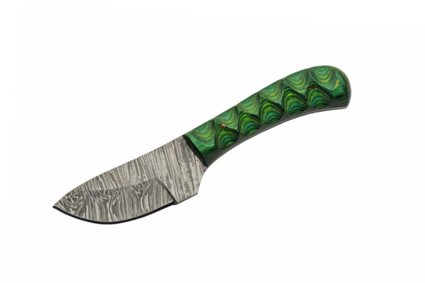 Boy’s Green Damascus Steel Blade | Grooved Wood Handle 6 inch Edc Skinner Knife