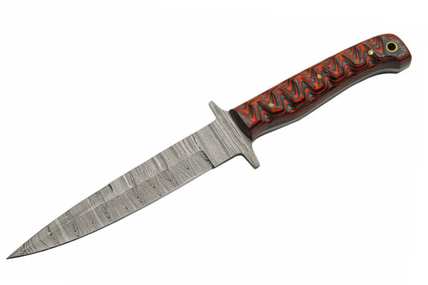 Sticker Red Damascus Steel Blade | Grooved Wood Handle 10.5 inch Edc Hunting Knife