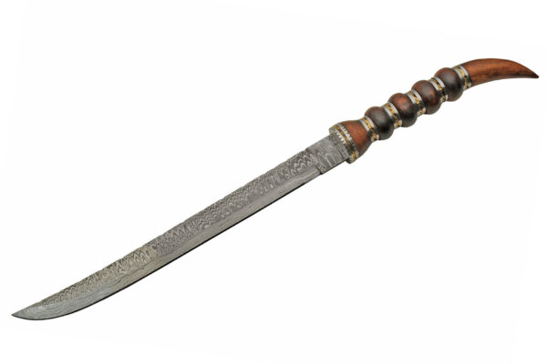 Ringed Tail Damascus Steel Blade | Wooden Handle 23.5 inch Edc Sword