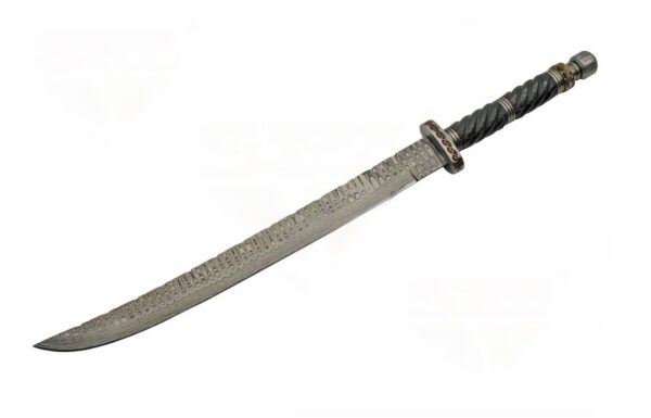 Medieval Damascus Steel Blade | Twisted Wood Handle 21.5 inch Edc Sword