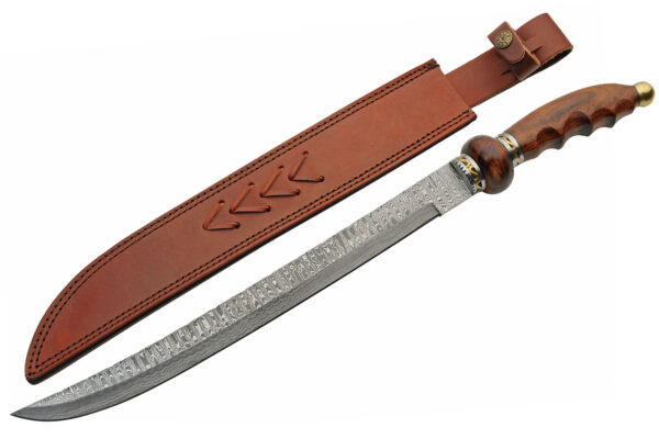 Medieval Damascus Steel Blade | Wooden Handle 21.5 inch EDC Saber Sword