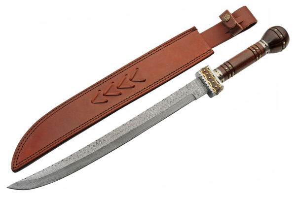 Fancy Guard Damascus Steel Blade | Wooden Handle 21.75 inch EDC Short Sword