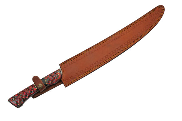 Dawn Breaker Damascus Steel Blade | Red Grooved Wooden Handle 22 inch Edc Sword