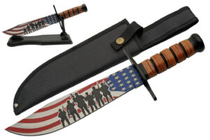 Flying US Flag Stainless Steel Blade | Leather Handle 14 inch Edc Hunting Knife
