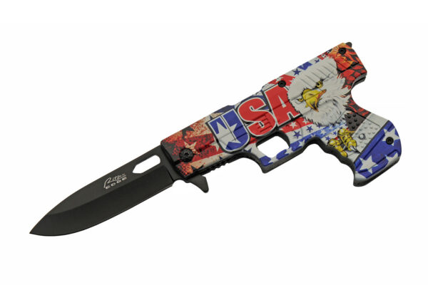 USA Eagle Stainless Steel Blade | Bald Eagle/Flag Abs Handle 7.75 inch Edc Gun Folding Knife