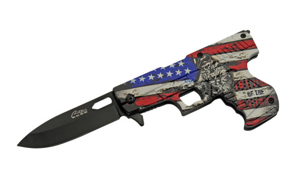 7.75″ Land Of Free Gun Folding Edc Knife Stainless Steel Blade Abs Handle