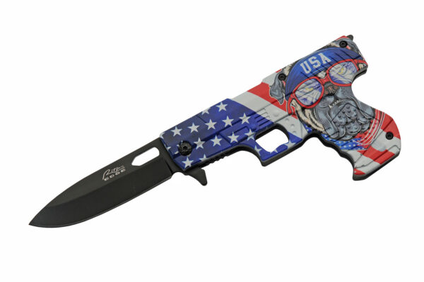 Proud Veteran Stainless Steel Blade | Bull Dog/Flag Abs Handle 7.75 inch Edc Gun Folding Knife