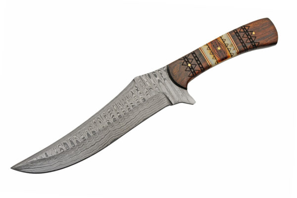 Full Tang Damascus Steel Blade | Wood Bone Handle 13 inch Edc Hunting Knife