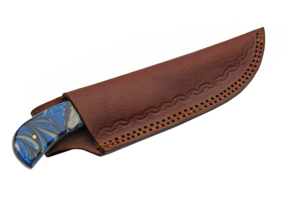 Sky Blue Damascus Steel Blade | Resin Handle 8.5 inch Edc Hunting Knife
