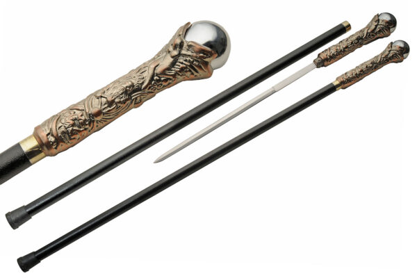 Bronze Wizard Stainless Steel Blade | Silver Top Engraved Handle 40 inches Metal Cane Sword