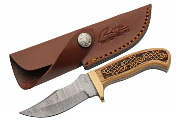 Celtic Knots Damascus Steel Blade | Wooden Handle 6.75 inch Edc Hunting Knife