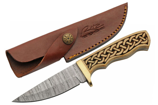 Celtic Knot Damascus Steel Blade Wooden Handle 8.25 inch Edc Hunting Knife
