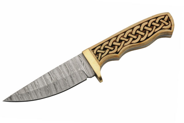 Celtic Knot Damascus Steel Blade Wooden Handle 8.25 inch Edc Hunting Knife
