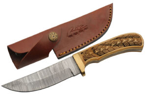 Celtic Braid Damascus Steel Blade Wooden Handle 8.75 inch Edc Hunting Knife