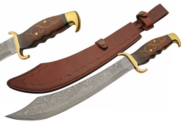 Sea Marauder Damascus Steel Blade Wooden Handle 19 inch Edc Hunting Knife