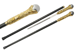 40″ Gold Wizard Walking Cane Sword Stainless Steel Blade Gold Finish Metal Handle