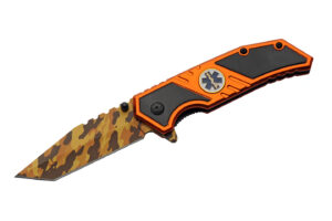 Camo Pattern Folding Knife 7.5″ Stainless Steel Blade - Orange