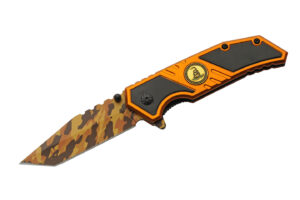 Camo Pattern Folding Knife 7.5″ Stainless Steel Blade - Gold