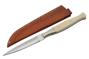 8.5″ Bone Slim Filework Dagger With Leather Sheath 8.5″ Bone Slim Filework Dagger With Leather Sheath