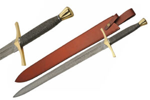 34.50″ Damascus King Sword With Leather Sheath