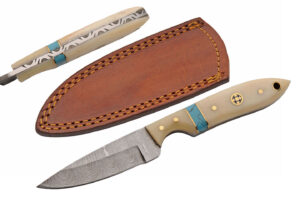 7.25″ Sharp Tooth Bone Knife With Sheath Damascus Steel Blade 7.25″ Sharp Tooth Bone Knife With Sheath Damascus Steel Blade