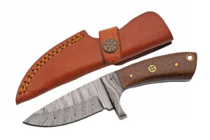 6.5″ Micarta Mosaic Hunting Knife With Sheath Damascus Steel Blade