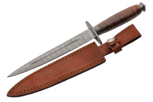 13″ Tanner Edge Dagger With Leather Sheath Damascus Steel Blade