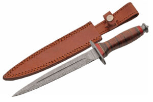 13″ Square Commando Dagger With Leather Sheath