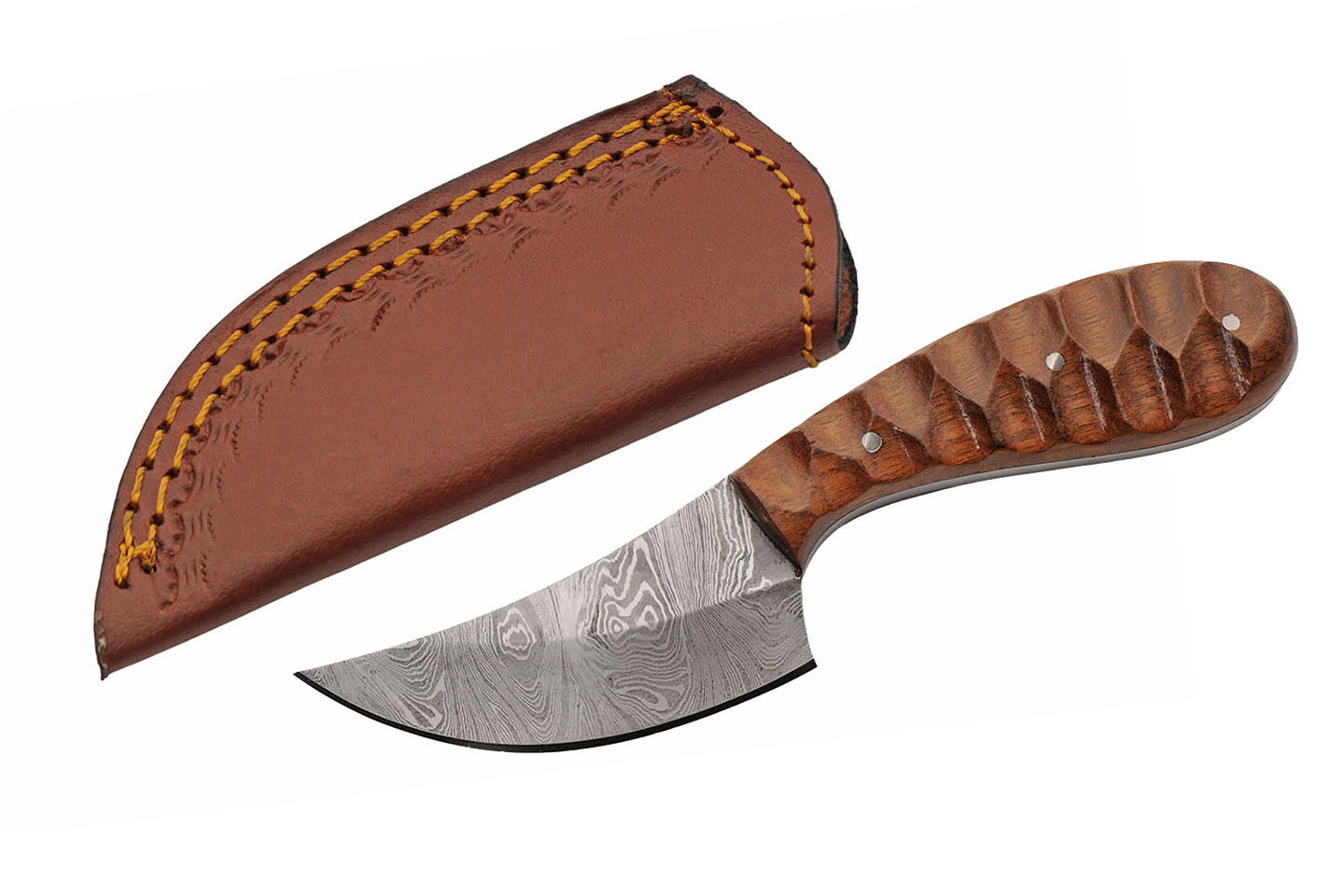 6″ Grooved Walnut Wood Hunter With Leather Sheath 6″ Grooved Walnut Wood Hunter With Leather Sheath