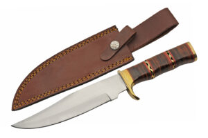 12.5 Filework Stacked Leather Hunting Knife With Leather Sheath 12.5 Filework Stacked Leather Hunting Knife With Leather Sheath