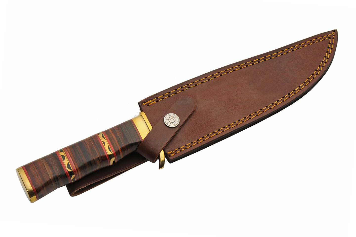 12.5 Filework Stacked Leather Hunting Knife With Leather Sheath 12.5 Filework Stacked Leather Hunting Knife With Leather Sheath